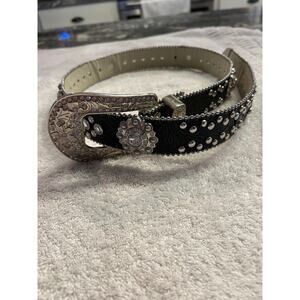Blazin' Roxx Western Rhinestone Belt - Black Leather with Crystals - Size Medium